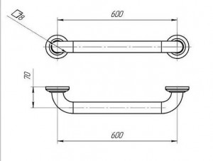 Поручень прямой , нерж., длина 600 мм, D трубы 32 мм
