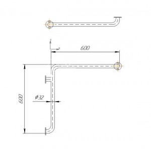Поручень угловой,стена, 3точки. , 600х600 мм, нерж.