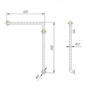 Поручень угловой,стена, 3точки, 800х600 мм, нерж.